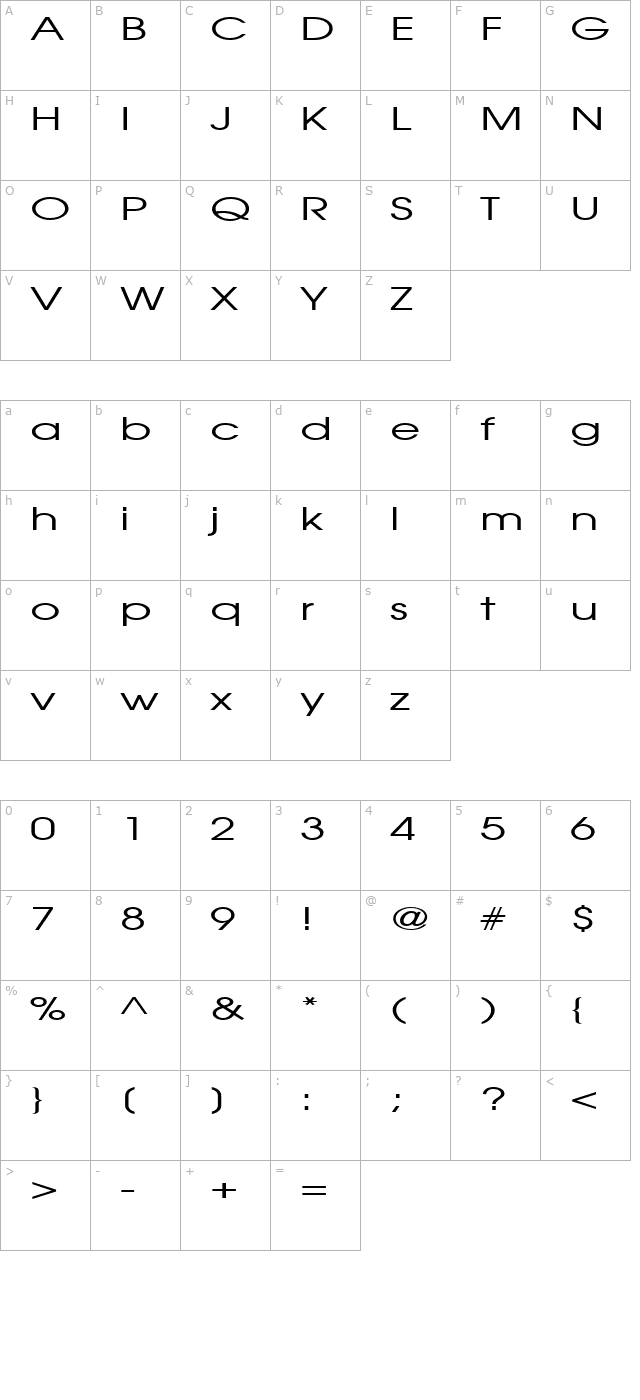 Atilla Extended Normal character map