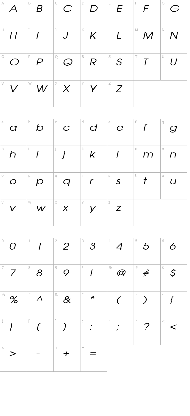 atilla-wide-italic character map