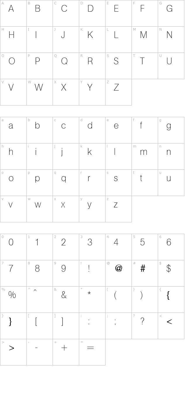 AtkinsUltraLight-Regular character map