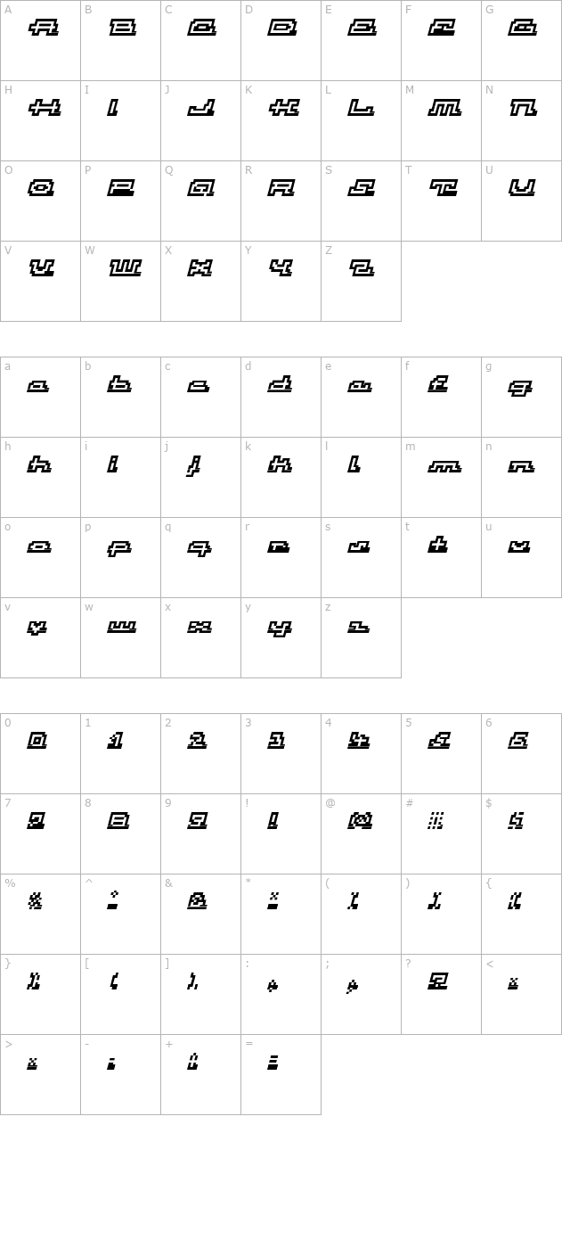 Atomic OutlineScriptItalic character map