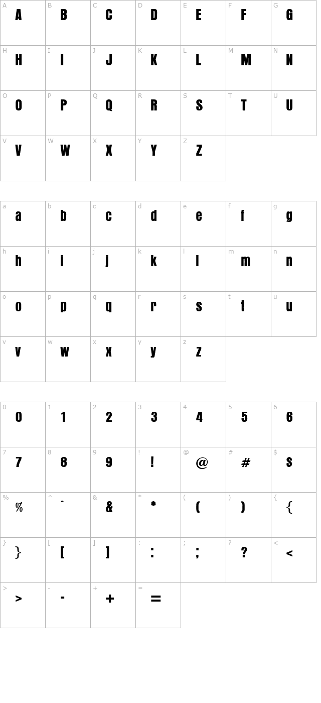 Auckland-Regular character map