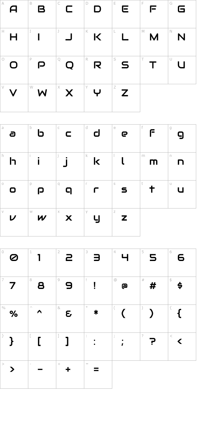 audiowide character map