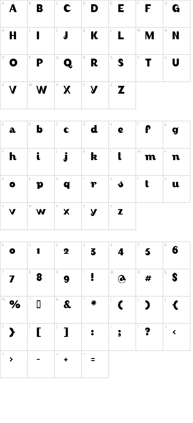 AugustBold character map