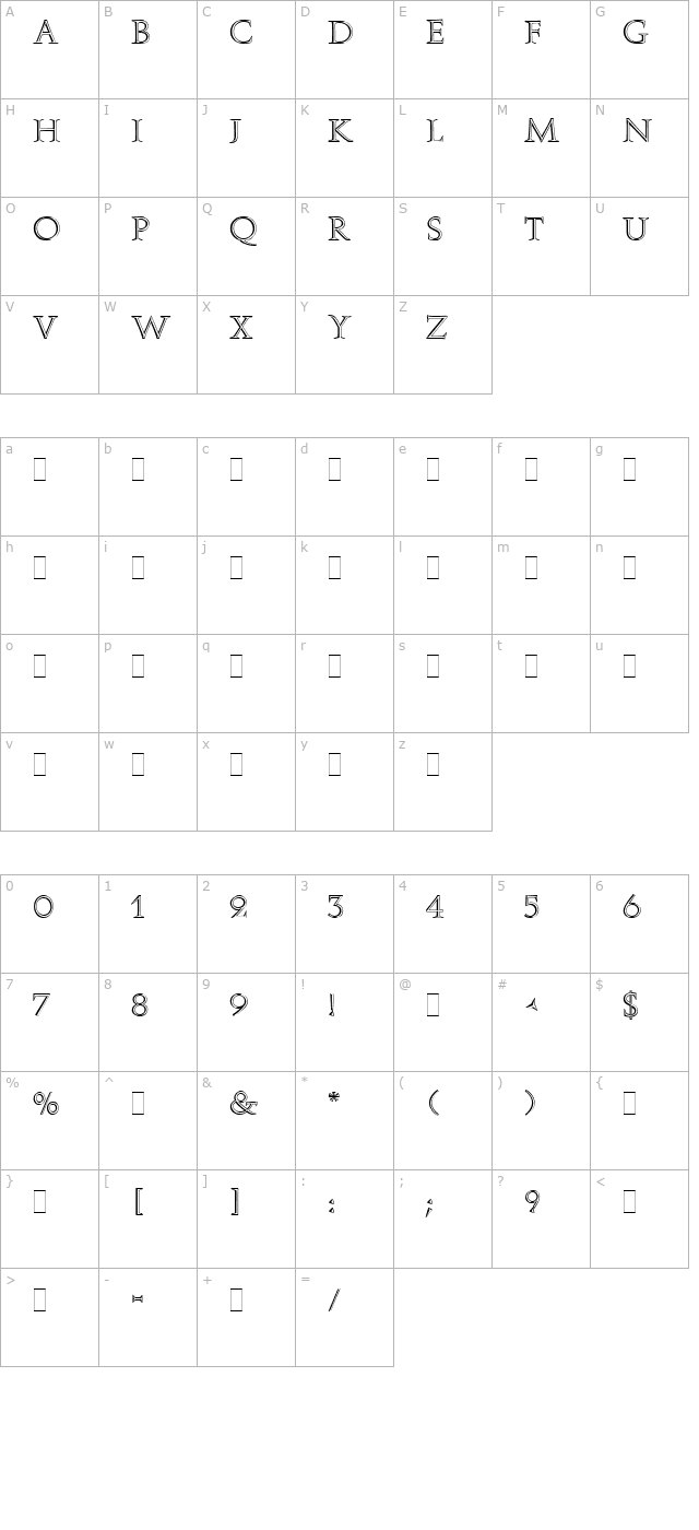 Augustea Open LET Plain1.0 character map