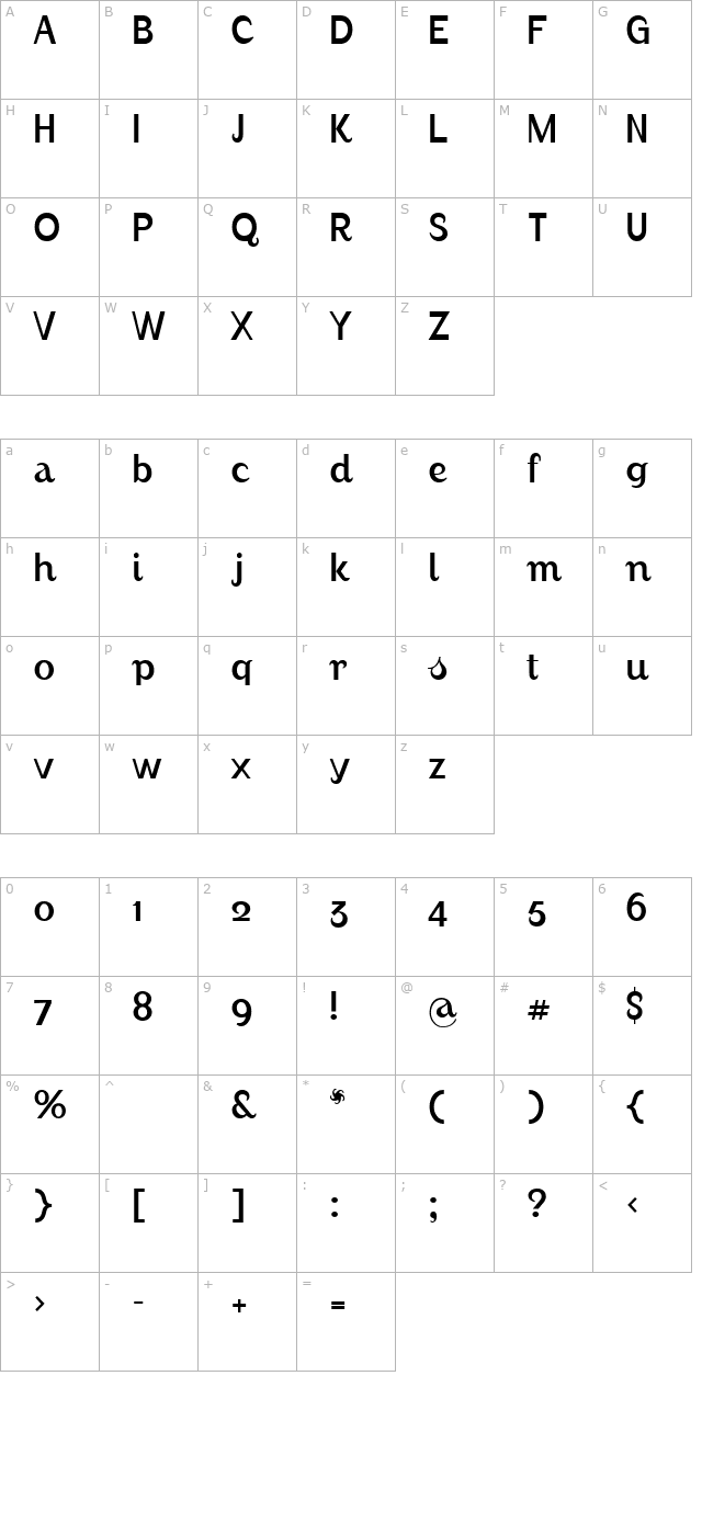 AugustLightAlternate character map