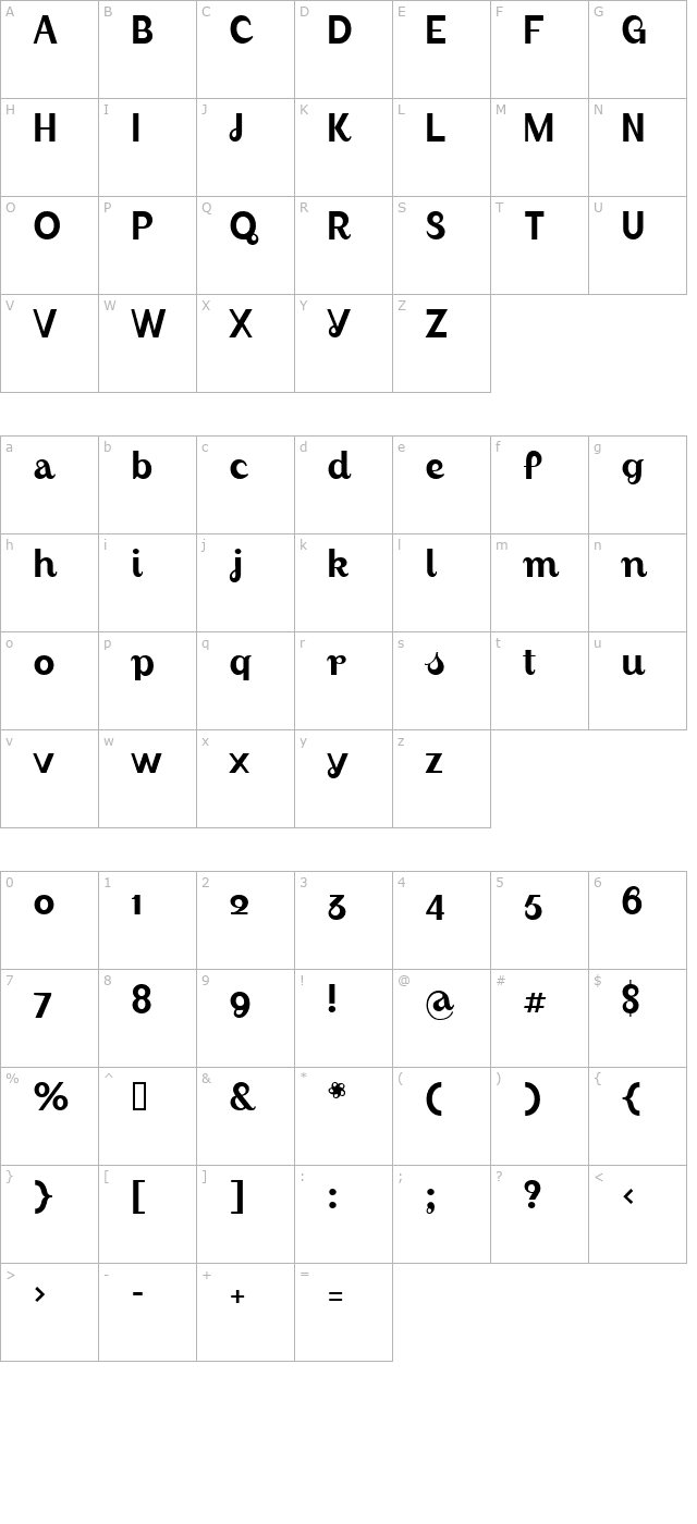 AugustRegular character map