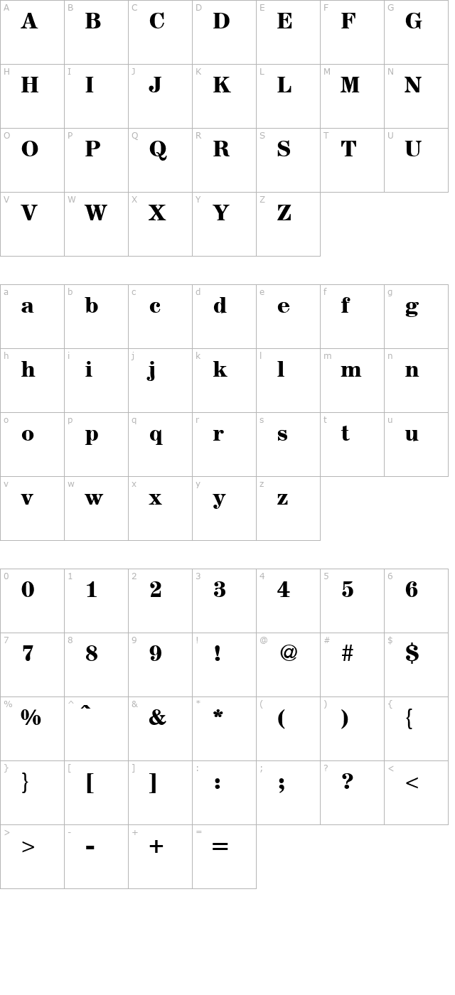 aureliusserif-bold character map