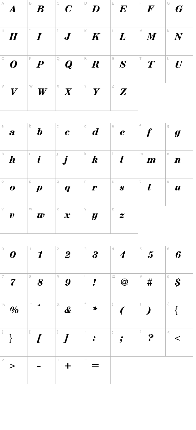 AureliusSerif-BoldItalic character map