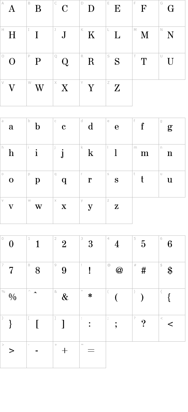 AureliusSerif-Regular character map