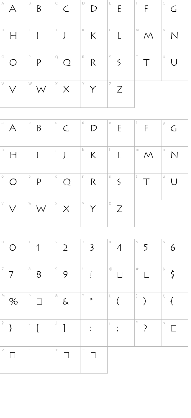 Austere Light SSi Light character map