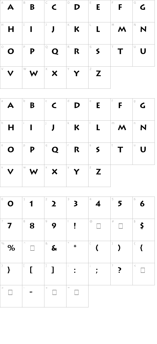 Austere SSi Bold character map