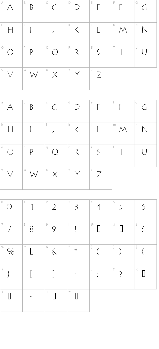 AustereLightCapsSSK character map