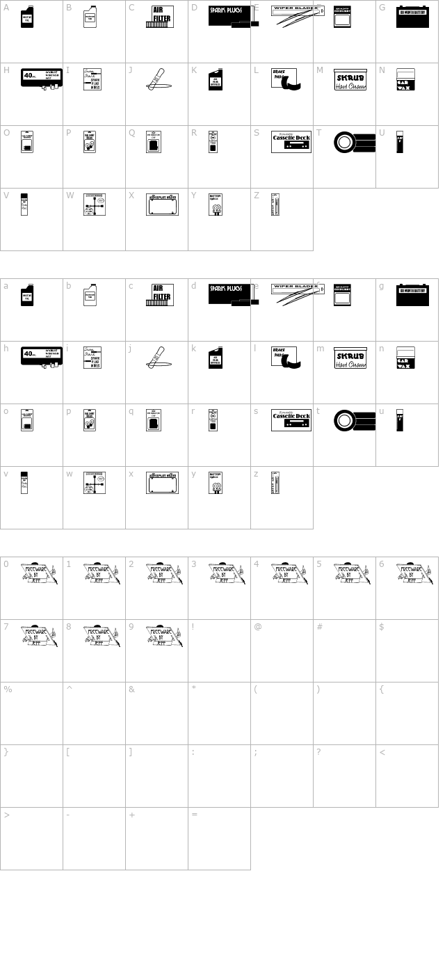 Auto Store JL character map