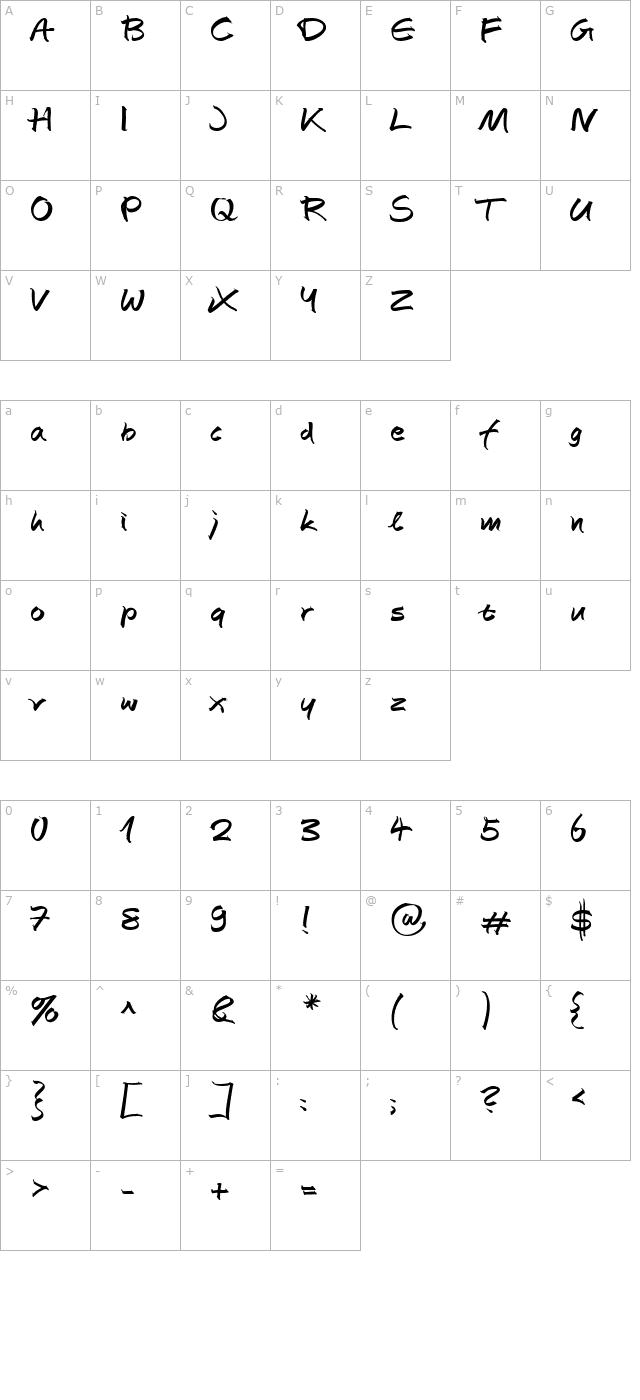 AutographScriptEF Bold character map