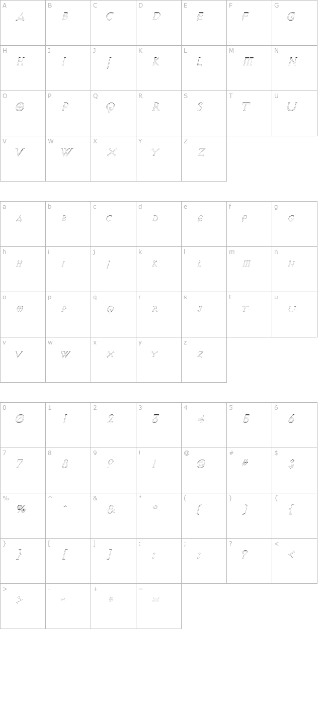 AvalonQuestOutline Italic character map