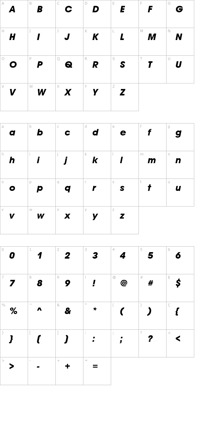 AvalonTwo Bold Italic character map