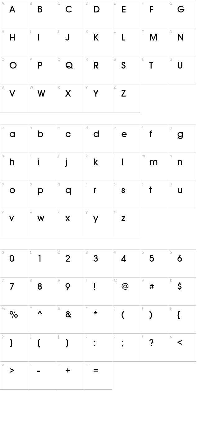 AvalonTwo Regular character map