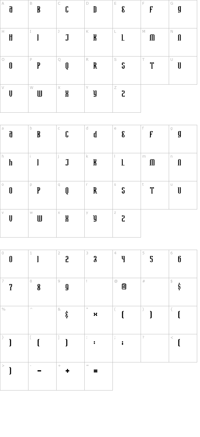 avatar-serif character map