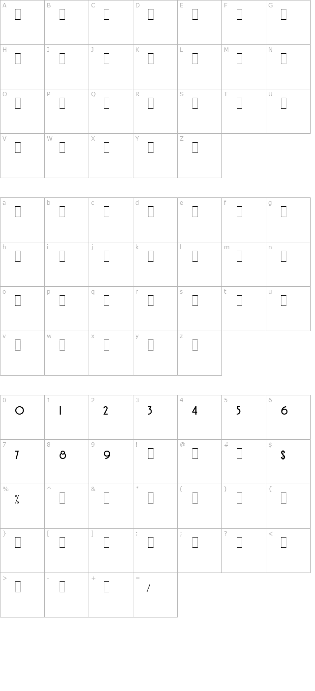 Avenida Alts LET Plain1.0 character map