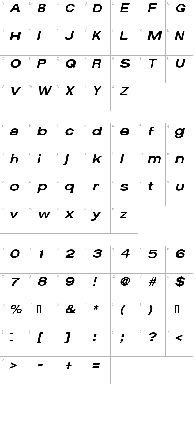 Average Italic character map