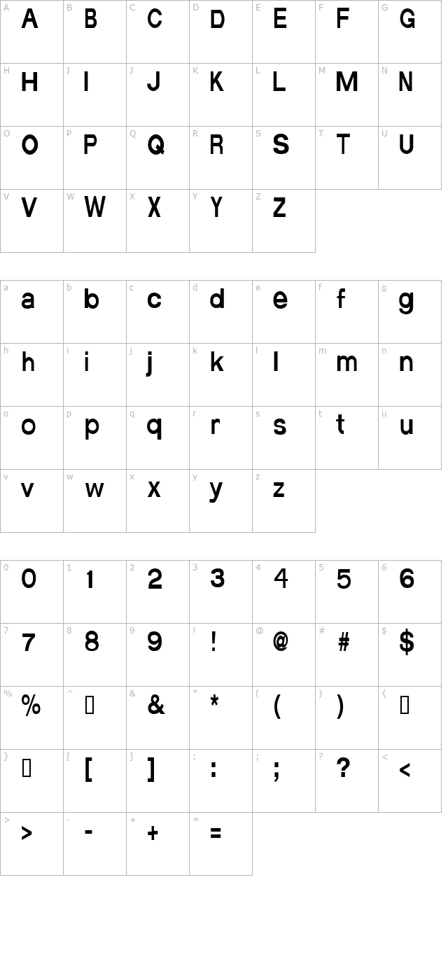 AverageCondensed character map