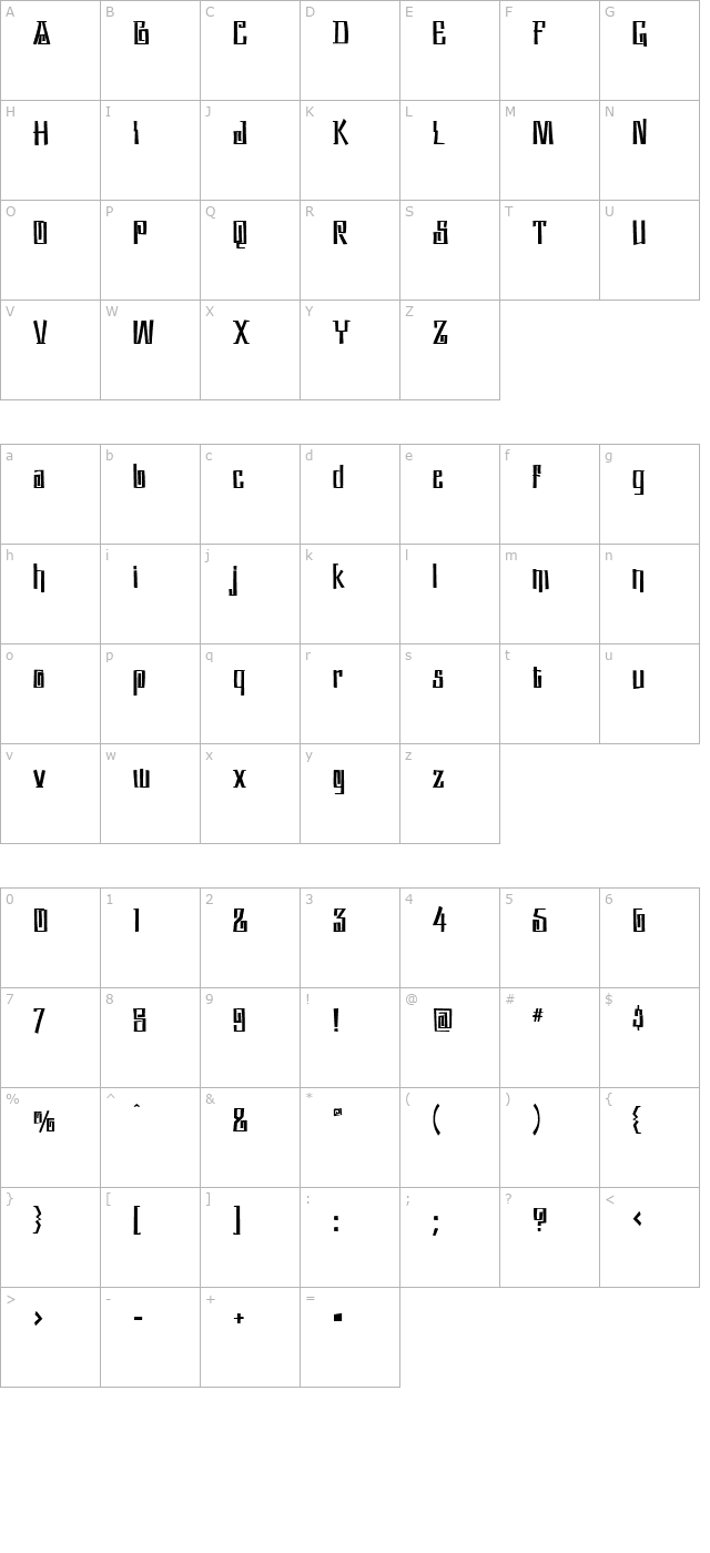 aztecan-regular character map