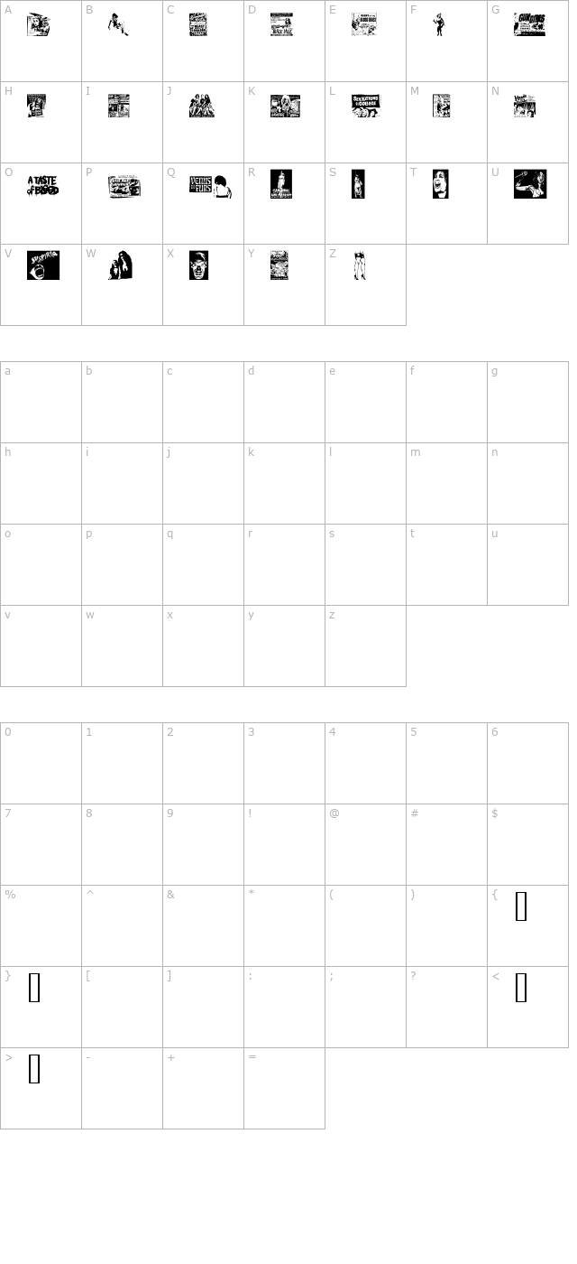 B Movie Dings character map