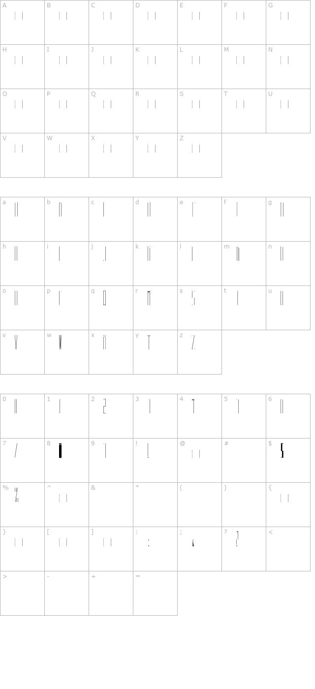 babbio-alto character map