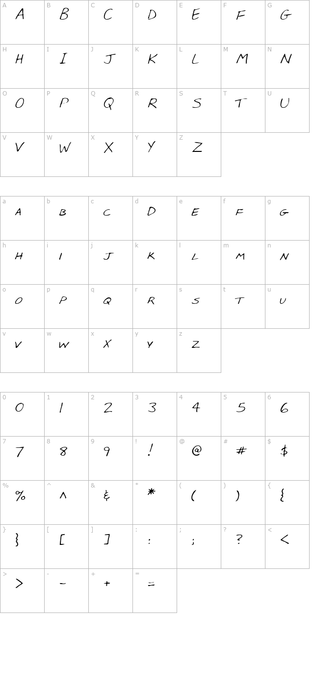 babcockshand-regular character map