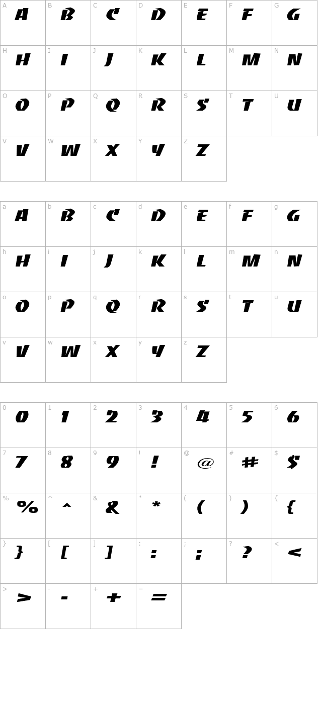 BaccaratWide Regular character map