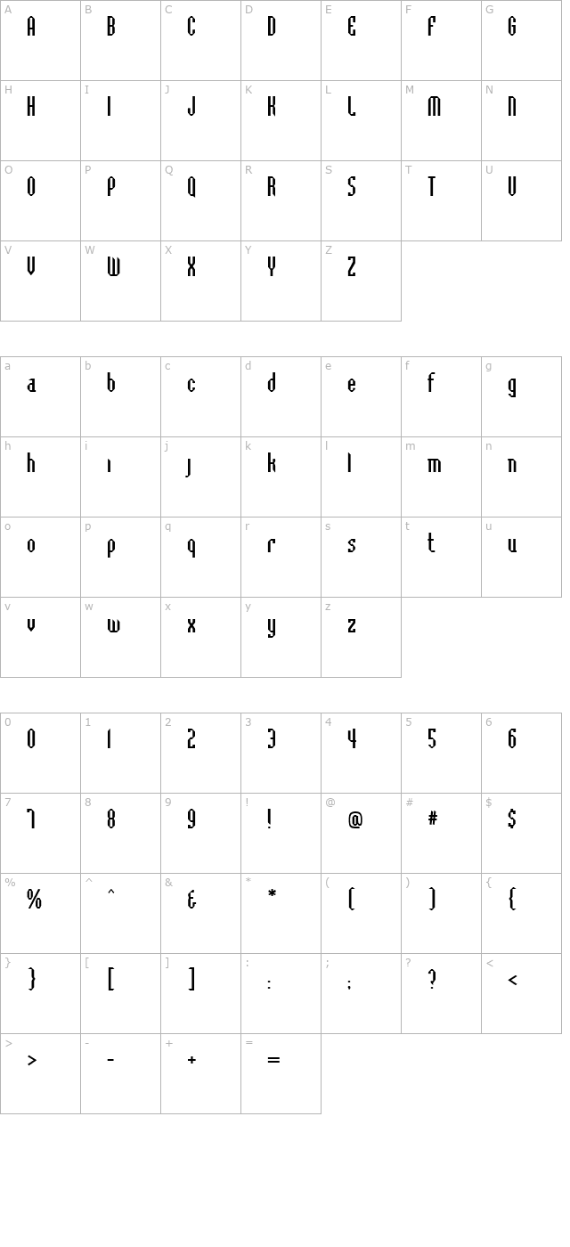 Baccus Bevel Regular character map