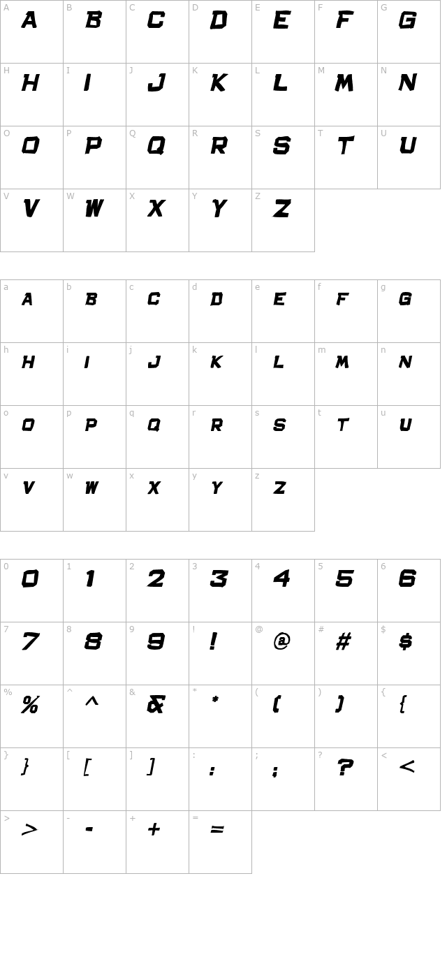 Bachelor Pad Crud JL Italic character map