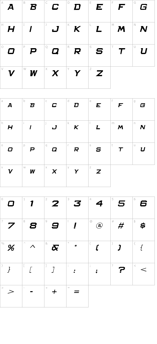 Bachelor Pad Expanded JL Italic character map