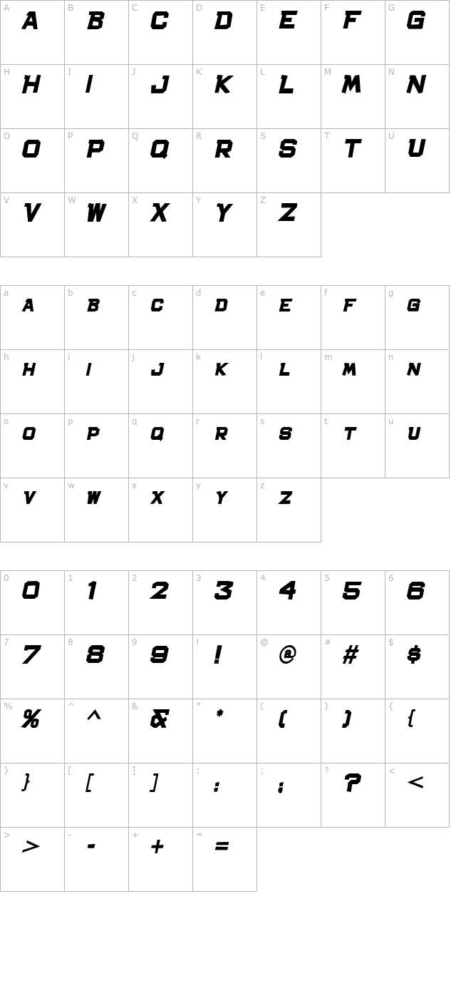 Bachelor Pad JL Bold Italic character map