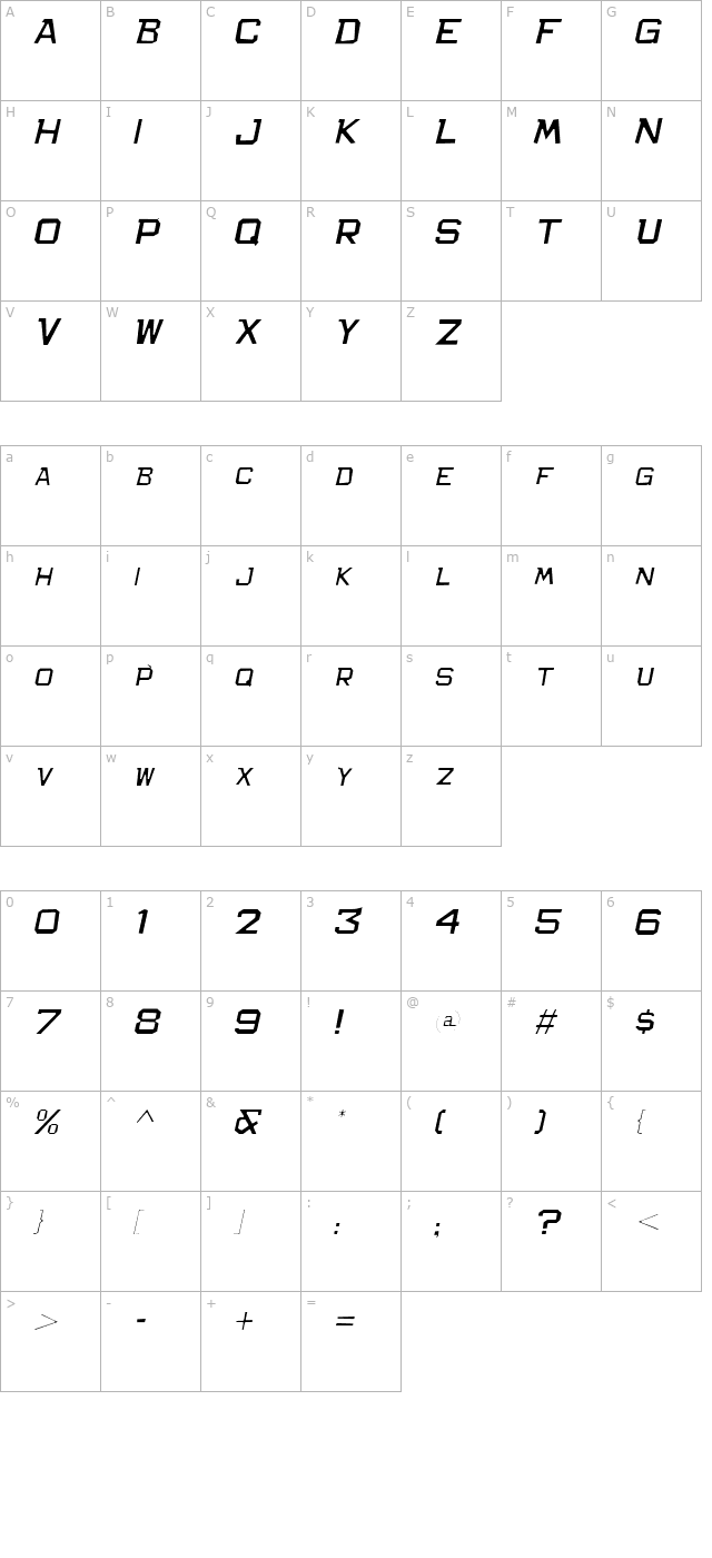 Bachelor Pad Lite JL Italic character map