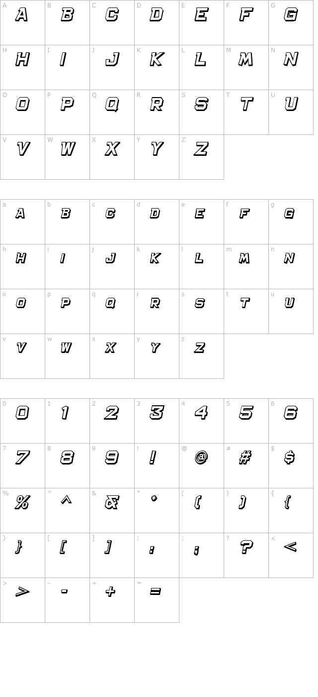 bachelor-pad-shadow-jl-italic character map