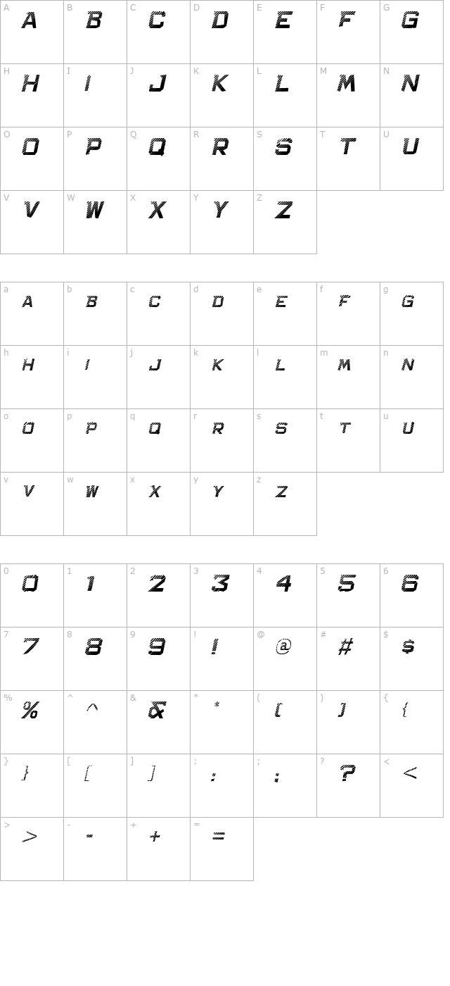 Bachelor Pad Wood JL Italic character map