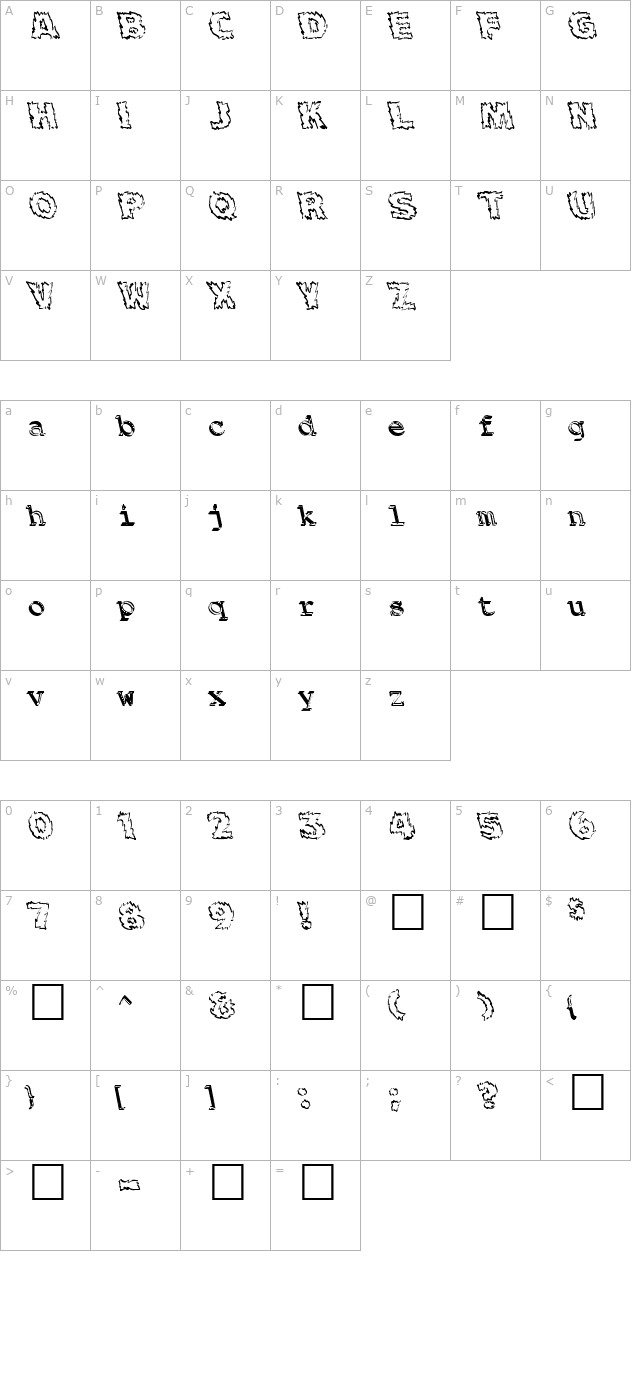 Backfire Medium character map