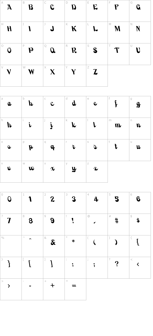 BackhandScript-Regular OTF character map