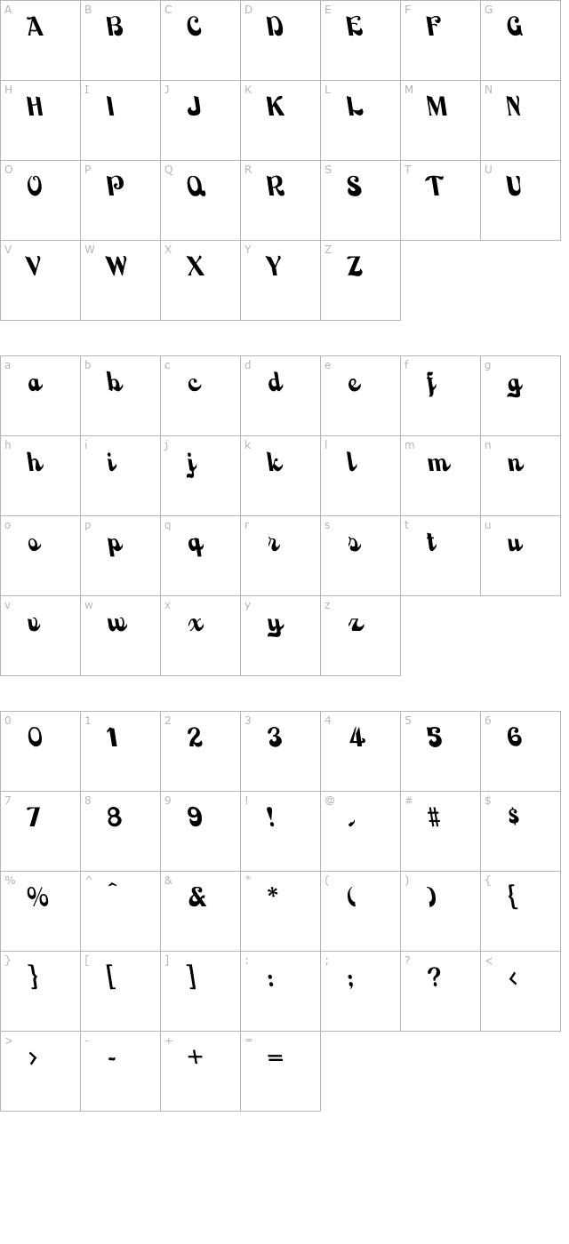 backhandscript-regular character map