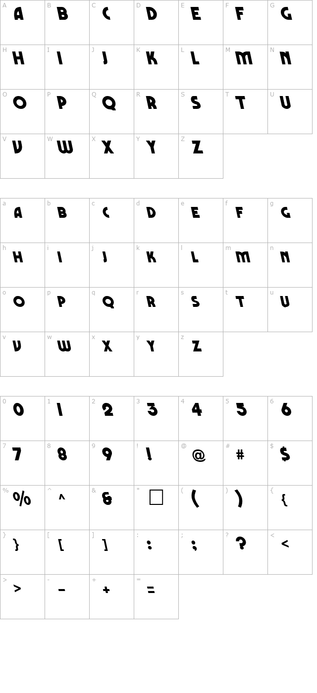 Backslide Bold character map