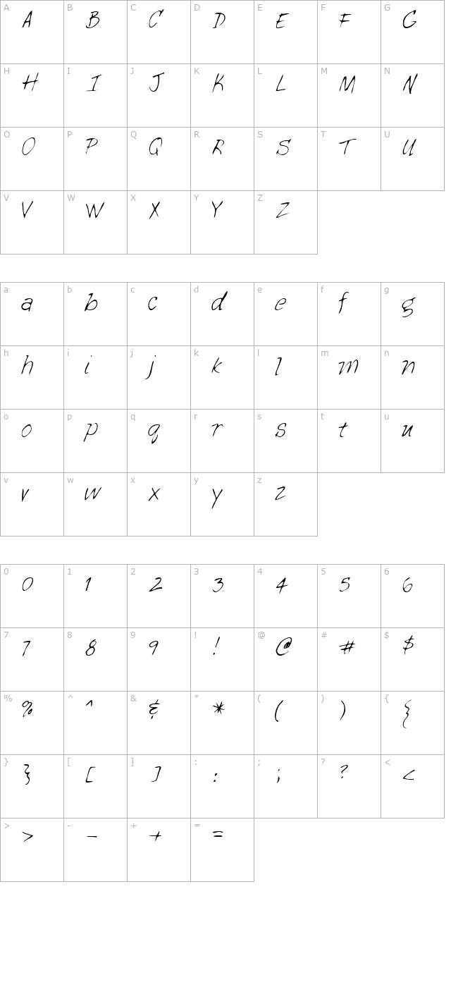 Bade Regular character map