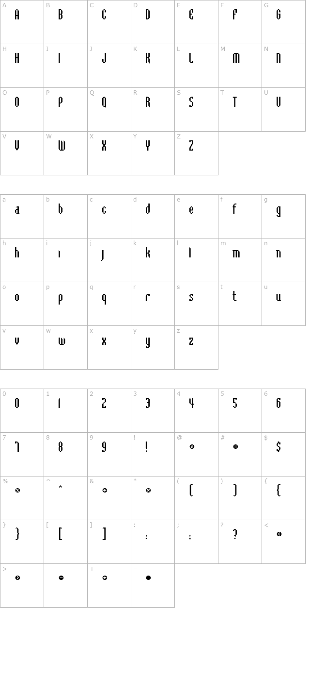 Badloc ICG Bevel character map