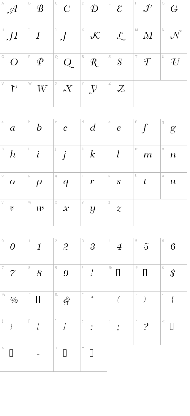 BahiaScriptSSK character map