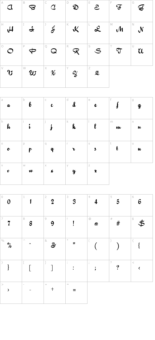 Bailey Regular character map