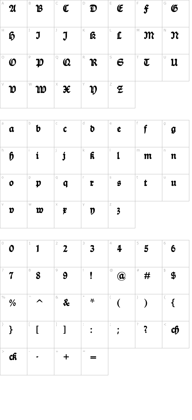 Ballade-Bold character map