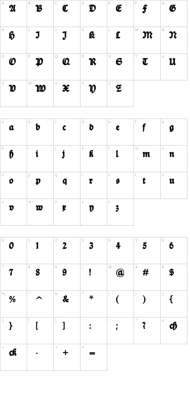 balladecontour character map