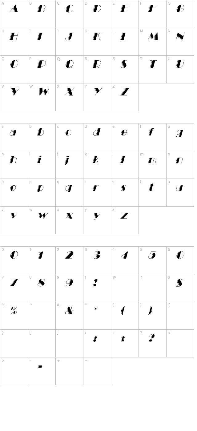 BalletEngraved-Italic character map