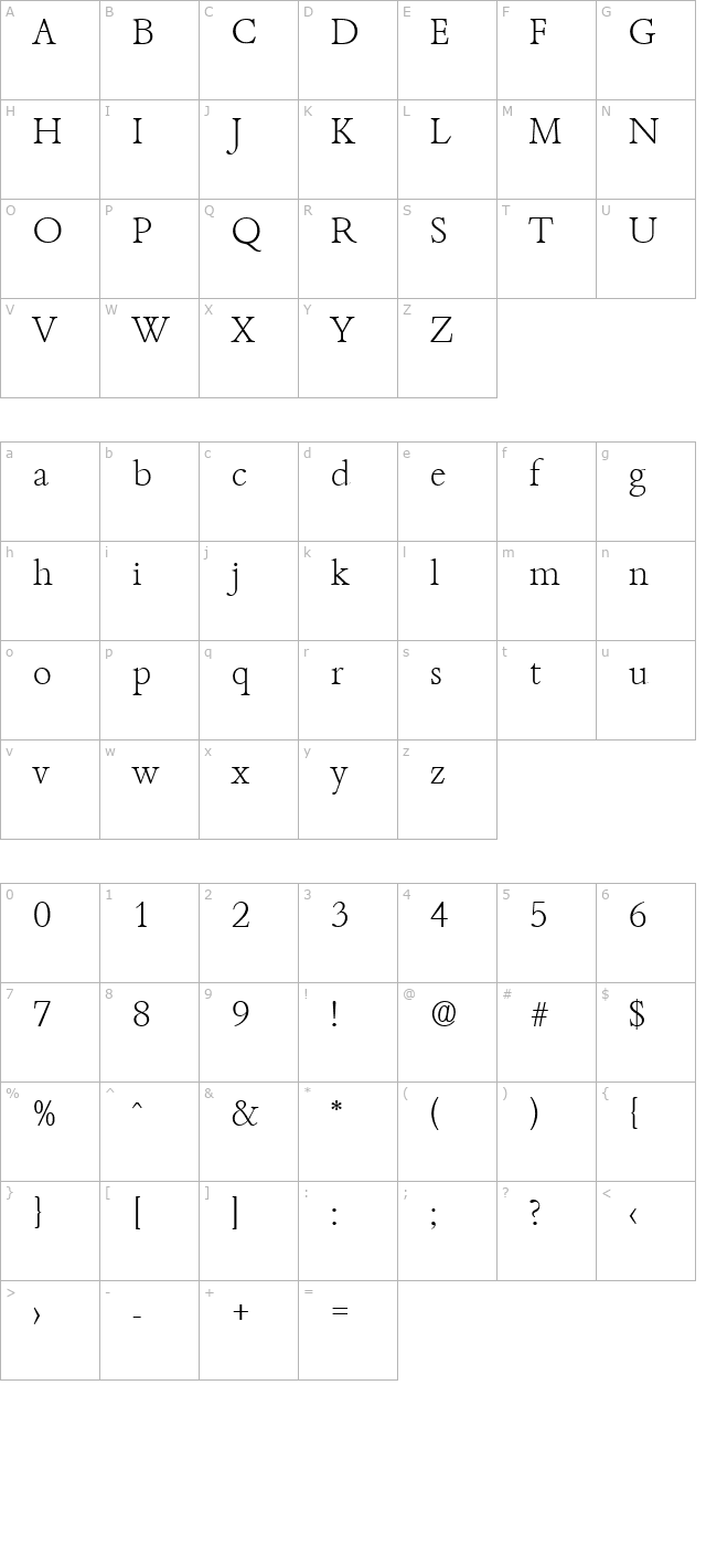 bamberg-serial-extralight-regular character map