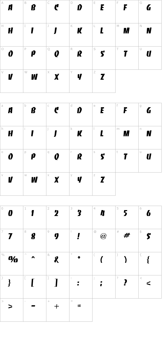 banco-regular character map